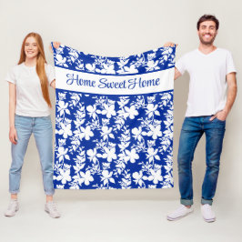 Home Sweet Home Chique Blauw Wit Bloemen Patroon Fleece Deken