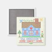 Home Sweet Home Cross Stitch House Gepersonaliseer Magneet (Voorkant / Achterkant)