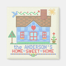 Home Sweet Home Cross Stitch House Gepersonaliseer Magneet