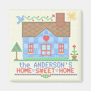 Home Sweet Home Cross Stitch House Gepersonaliseer Magneet