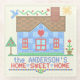 Home Sweet Home Cross-titrice House Gepersonalisee Glazen Onderzetter
