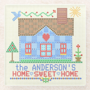Home Sweet Home Cross-titrice House Gepersonalisee Glazen Onderzetter