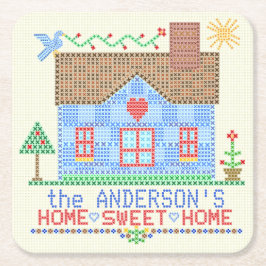Home Sweet Home Cross-titrice House Gepersonalisee Kartonnen Onderzetters