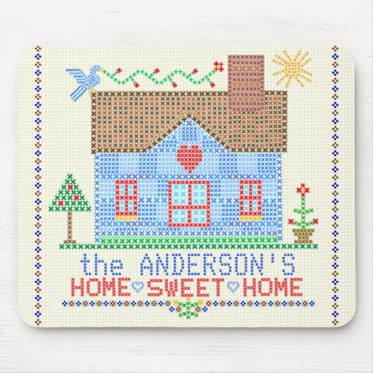 Home Sweet Home Cross-titrice House Gepersonalisee Muismat (Voorkant)
