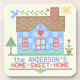 Home Sweet Home Cross-titrice House Gepersonalisee Onderzetter