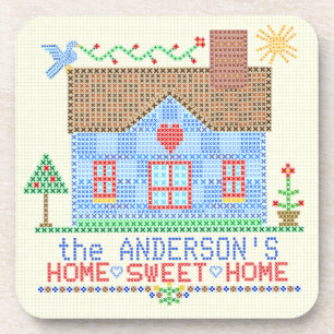 Home Sweet Home Cross-titrice House Gepersonalisee Onderzetter