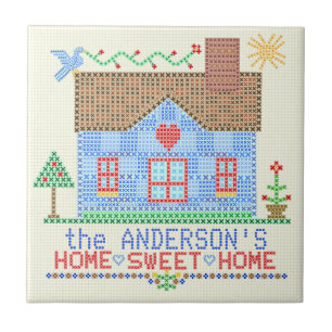 Home Sweet Home Cross-titrice House Gepersonalisee Tegeltje
