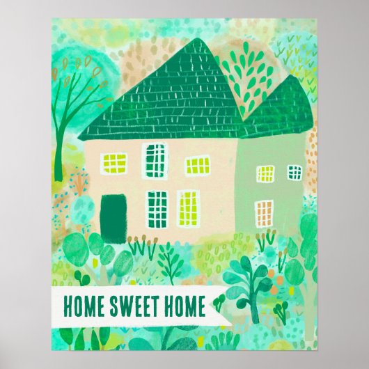 HOME SWEET HOME Custom House Tuin Illustratie Poster (Voorkant)