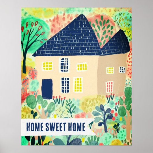 HOME SWEET HOME Custom House Tuin Illustratie Poster (Voorkant)