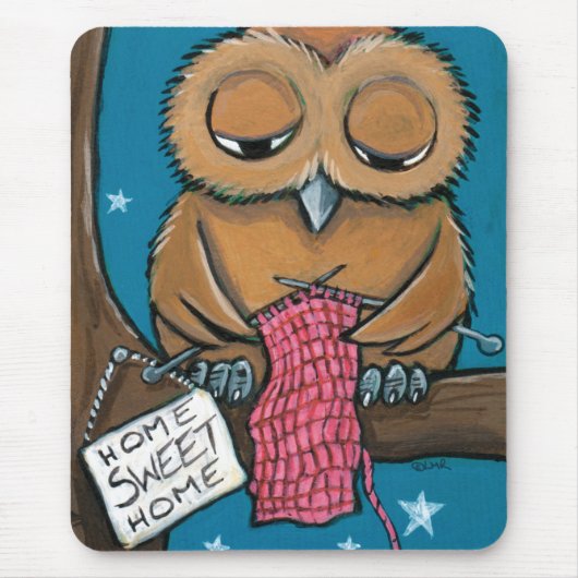 Home - Sweet Home - Cute Knitting Owl Mousepad Muismat (Voorkant)