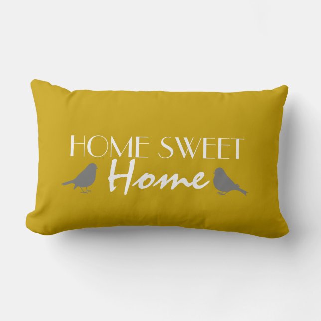 Home Sweet Home Cute Ochre Yellow Grey Modern Kussen (Voorkant)