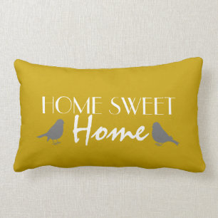 Home Sweet Home Cute Ochre Yellow Grey Modern Kussen