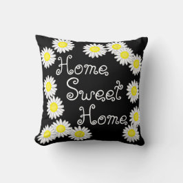Home Sweet Home Daisy Black White en Yellow Kussen
