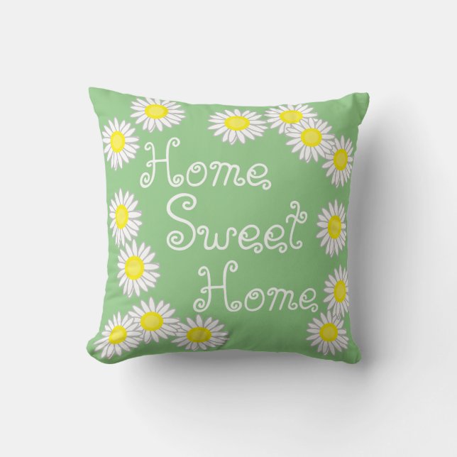 Home Sweet Home Daisy Green White en Yellow Kussen (Voorkant)