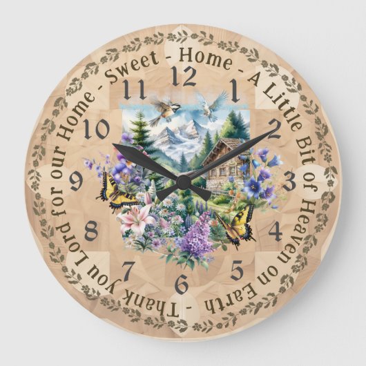 Home Sweet Home Dank u Heer Wall Clock Grote Klok (Voorkant)