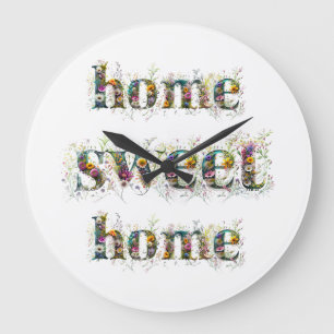 HOME SWEET HOME decoratieve tekst in wilde bloemen Grote Klok
