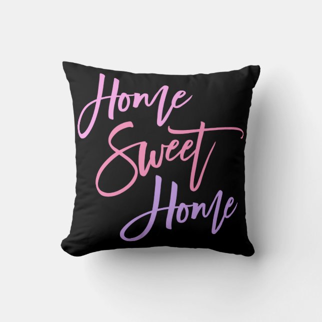 Home Sweet Home Elegant Roze Lila Script Black Kussen (Voorkant)