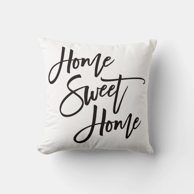 Home Sweet Home Elegant Zwart Script Wit Kussen (Voorkant)