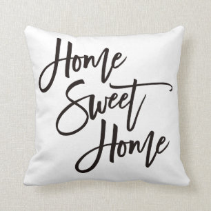 Home Sweet Home Elegant Zwart Script Wit Kussen