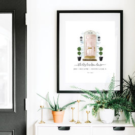 Home Sweet Home Familie Blush Roze Waterverf deur Poster