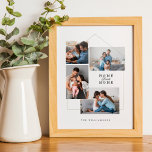 Home Sweet Home Familie Foto Collage Persoonlijk Poster<br><div class="desc">Een gedenkwaardige en gepersonaliseerde kunstdrukkunst in de gezinswand om uw speciale herinneringen weer te geven en te koesteren. Ons ontwerp is voorzien van een eenvoudig faux gouden huislijst met "Home Sweet Home" dat wordt getoond, is een prachtig script en een seriële tekstparing. Het lijst van het huis bevat vier fotocollage...</div>