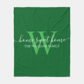 Home Sweet Home, Familie Groen Wit Monogram Fleece Deken (Voorkant)