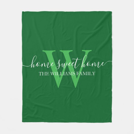Home Sweet Home, Familie Groen Wit Monogram Fleece Deken (Voorkant)