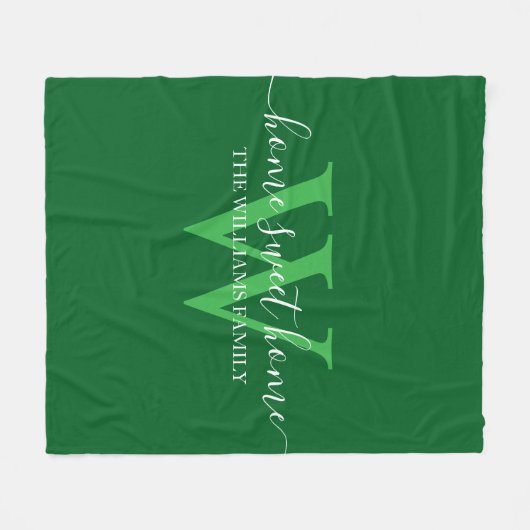 Home Sweet Home, Familie Groen Wit Monogram Fleece Deken (Voorkant (Horizontaal))
