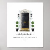 Home Sweet Home-familie - Zwarte Waterverf deur Poster (Voorkant)