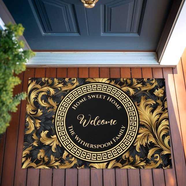 Home Sweet Home Familienaam Zwart Goud Classy Deurmat (Home Sweet Home Family Name Black Gold Classy Doormat)