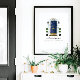 Home Sweet Home Family Navy Blue Waterverf Deuren Poster