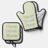 Home Sweet Home Faux Stitching op Groen Ovenwant & Pannenlap Set (Voorkant / Achterkant)