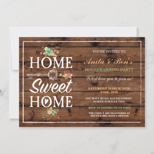 Home Sweet Home Floral Housewarming Invitation Kaart (Voorkant)