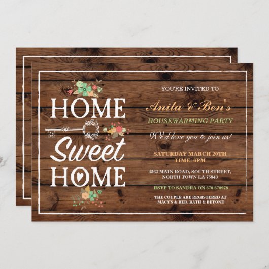 Home Sweet Home Floral Housewarming Invitation Kaart (Voorkant / Achterkant)