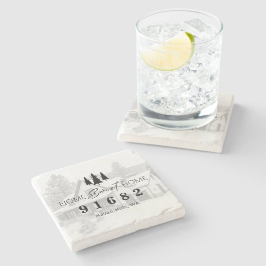 Home Sweet Home Foto Postcode Stenen Onderzetter (Zijkant)