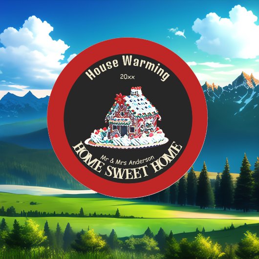 Home Sweet Home Gingerbread House Warming Party Ronde Sticker