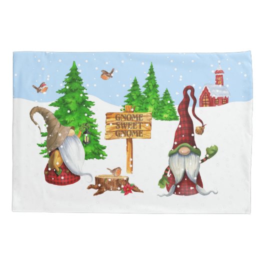 Home Sweet Home Gnome Winter Scene Kussensloop (Achterkant)