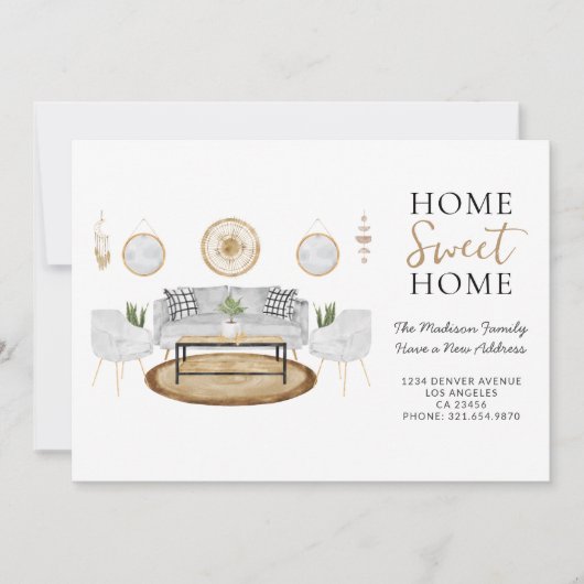 Home Sweet Home Goud en Grijs Waterverf Bewegen Aankondiging (Voorkant)