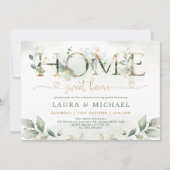 Home Sweet Home Greenery Gold Housewarming Party Kaart (Voorkant)