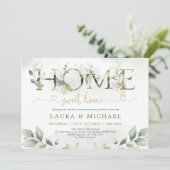 Home Sweet Home Greenery Gold Housewarming Party Kaart (Staand voorkant)