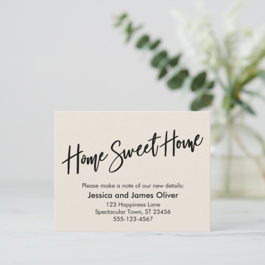 Home Sweet Home Handschrift Cream Aankondiging (Staand voorkant)