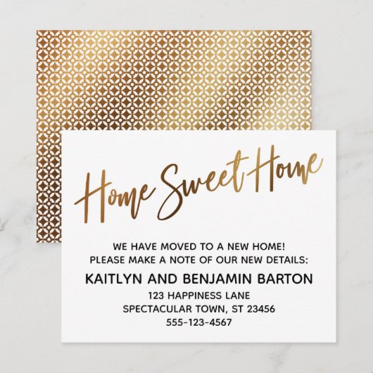 Home Sweet Home Handschrift Gouden Patroon Kaart (Voorkant / Achterkant)