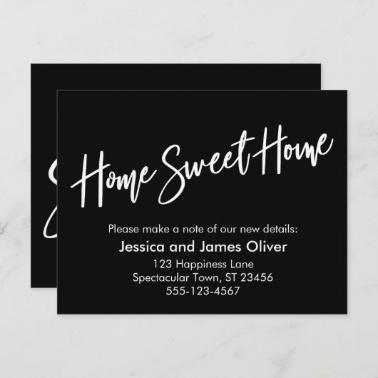 Home Sweet Home Handschrift Zwarte aankondiging (Voorkant / Achterkant)