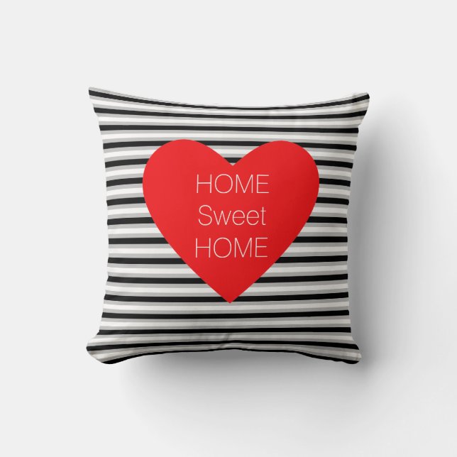 Home Sweet Home Heart op Black White Striped Kussen (Voorkant)