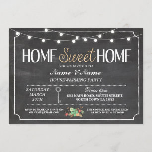 Home Sweet Home Housewarming Chalkboard Key Invite Kaart