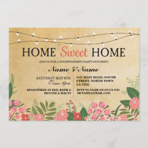 Home Sweet Home Housewarming Floral Invite Kaart