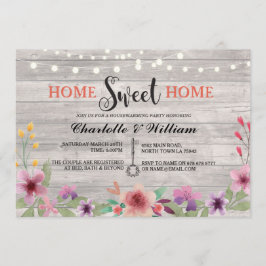 Home Sweet Home Housewarming Floral Rustic Invite Kaart
