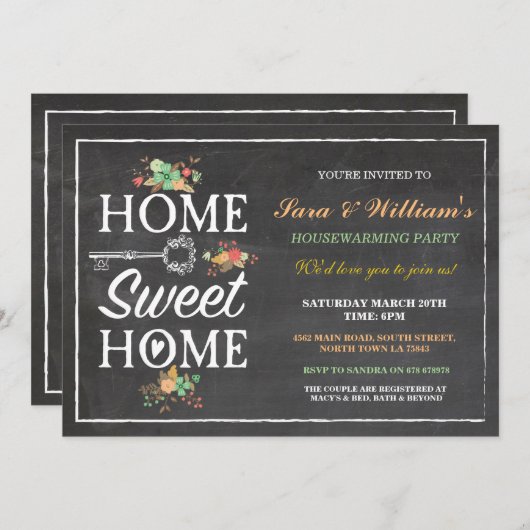 Home Sweet Home Housewarming New Home Uitnodiging (Voorkant / Achterkant)