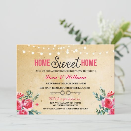 Home Sweet Home Housewarming New Home Uitnodiging (Staand voorkant)