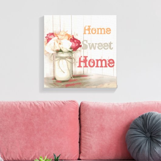 Home Sweet Home Land Mason Jar Wrapped Canvas Afdruk (Insitu (Woonkamer))